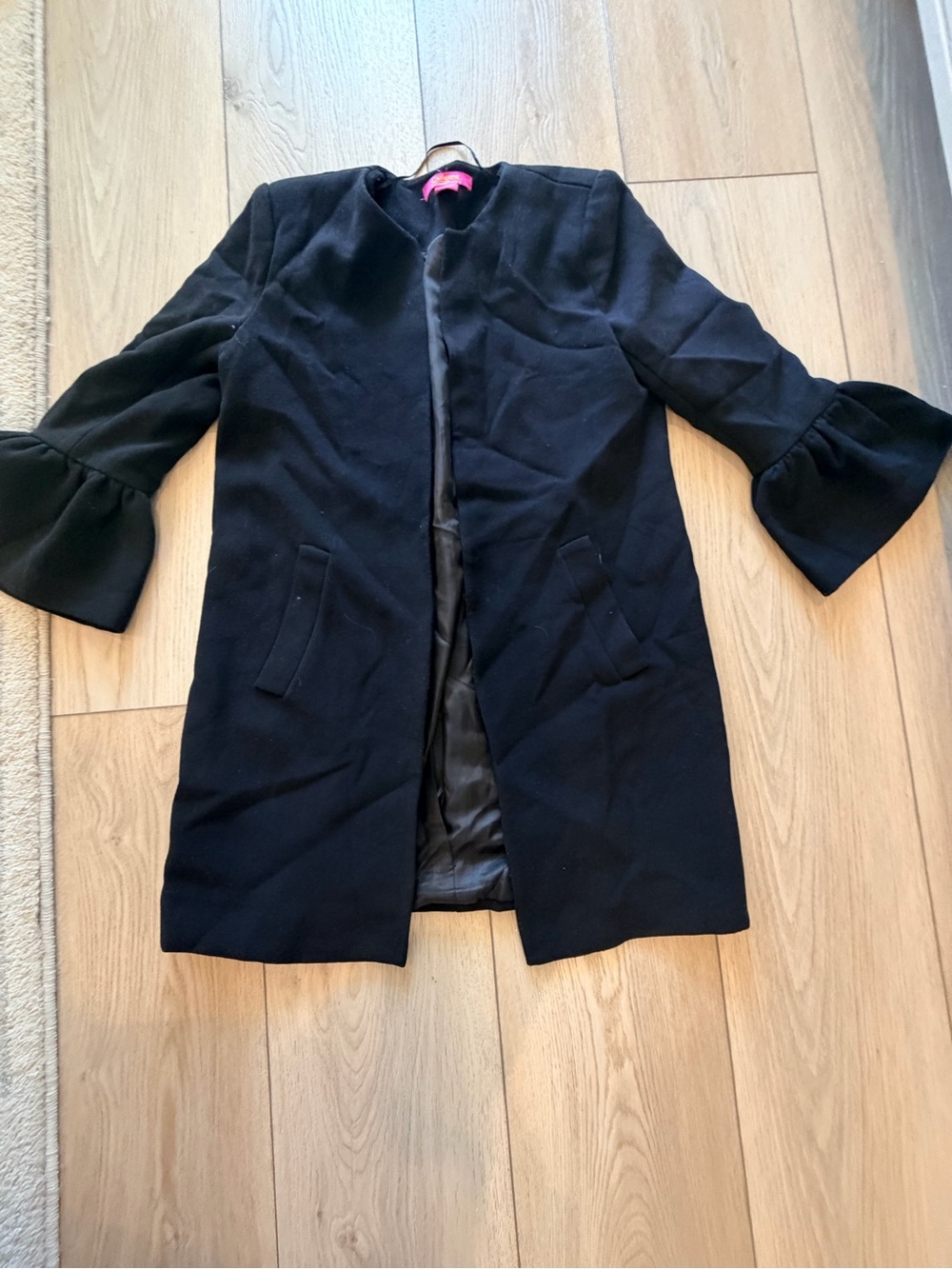 Catherines Black Ruffle Sleeve Trench Coat